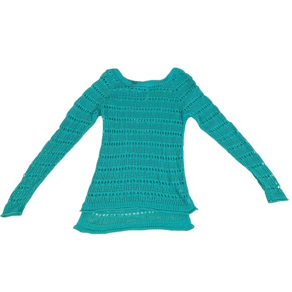Aeropostale Womens Tunic Sweater Size Small (XXS) Teal Blue Open Knit Hi Low Hem - Picture 5 of 8